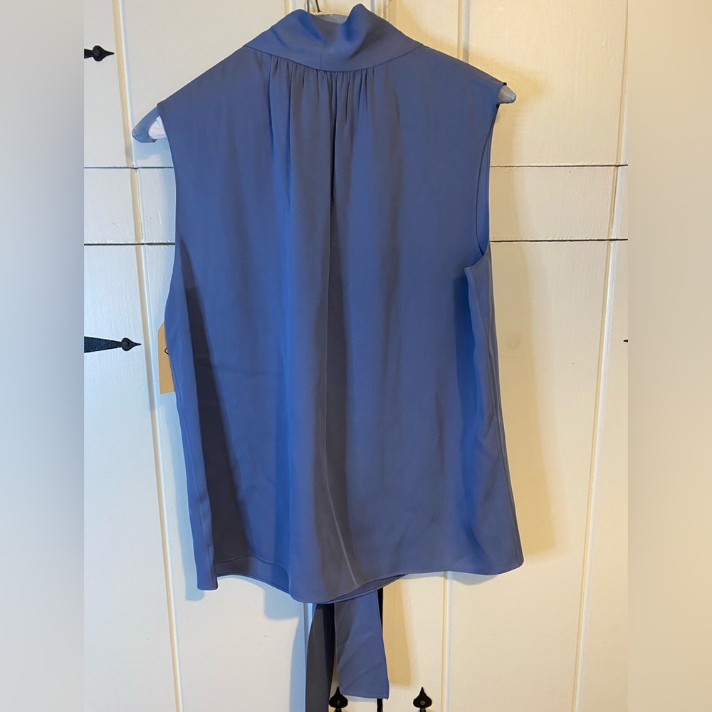 Theory | French Blue Silk Sleeveless Tie Scarf Top w/ Back Gathering. Silk. - Picture 2 of 6